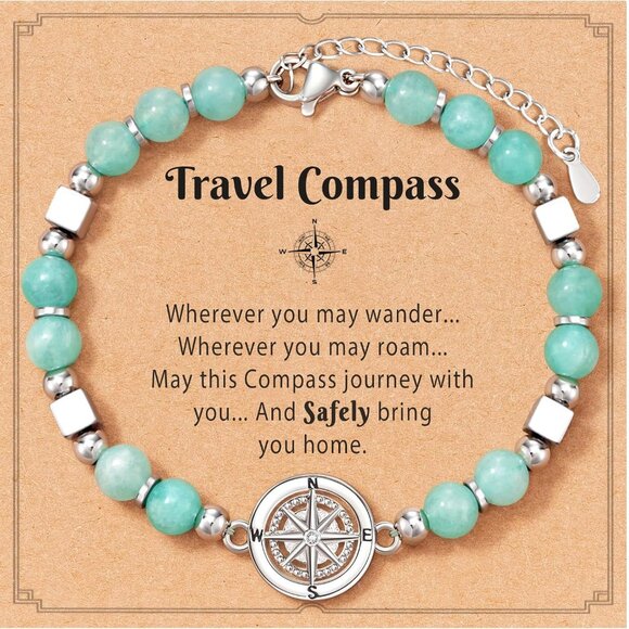 Jewelry - Travel Gifts for Women Amazonite Stone Compass Bracelet for Travelers